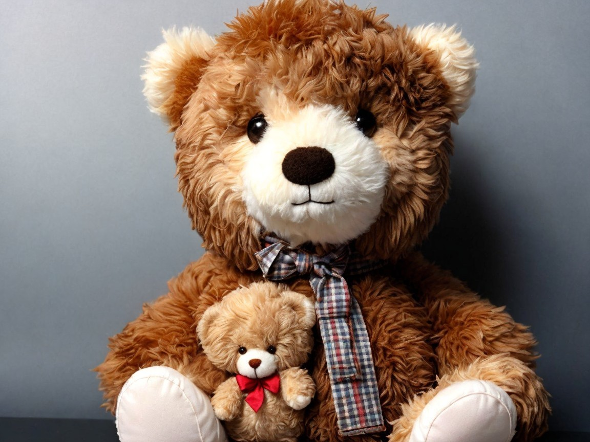 Fluffy Brown Teddy Bear with Cute Companion