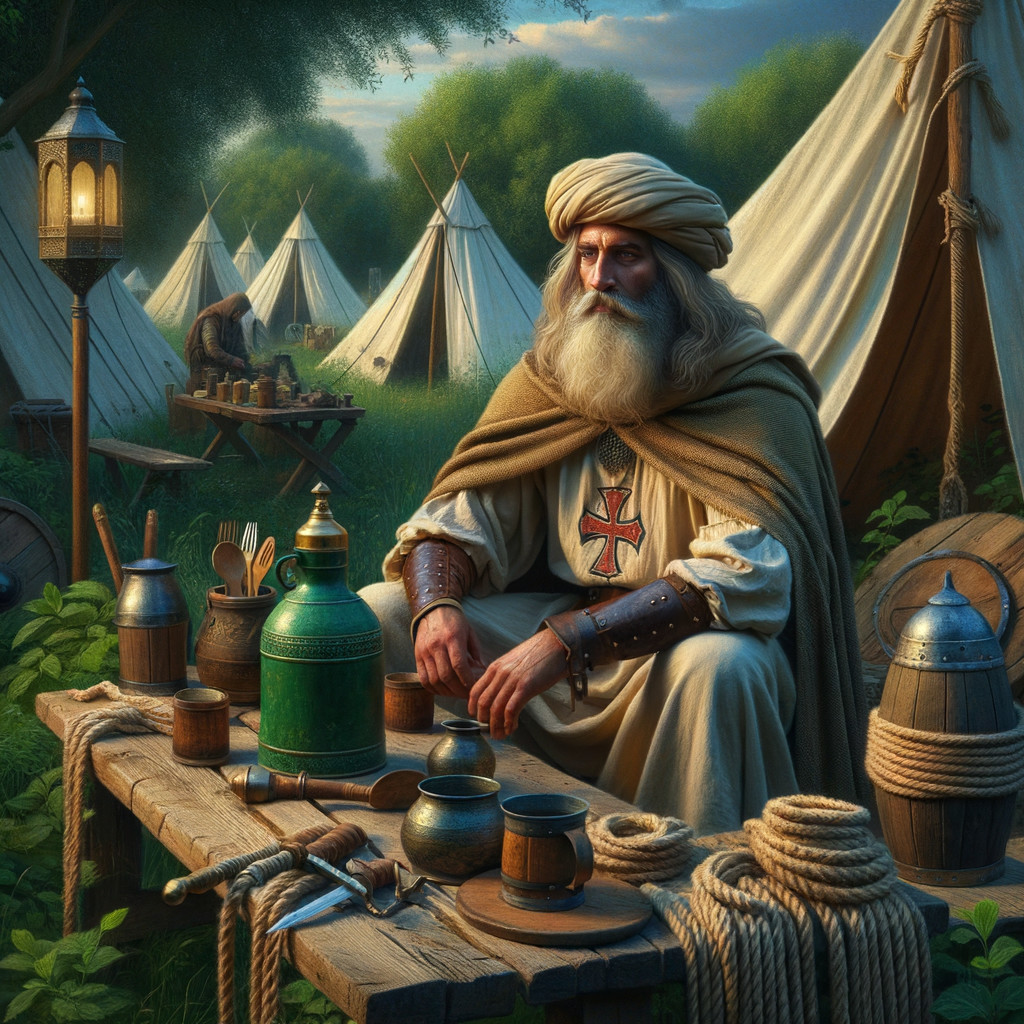 Campsite Scene with Cloaked Figure and Tents