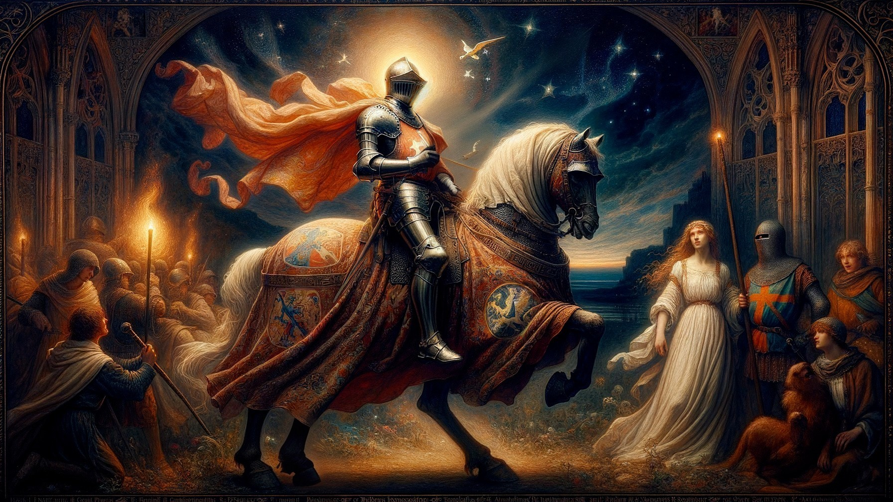 Noble Knight and Serene Maiden in Enchanted Scene
