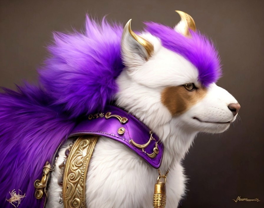 Majestic creature with purple mane and golden horns