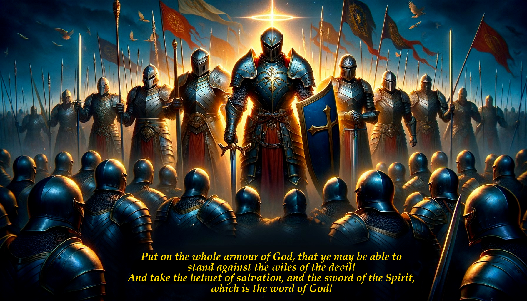Knight in Armor Surrounded by Armored Soldiers