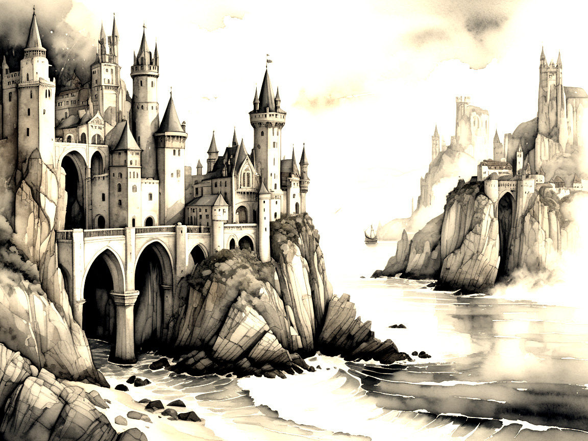 Medieval Castle on Rocky Cliffs by the Sea
