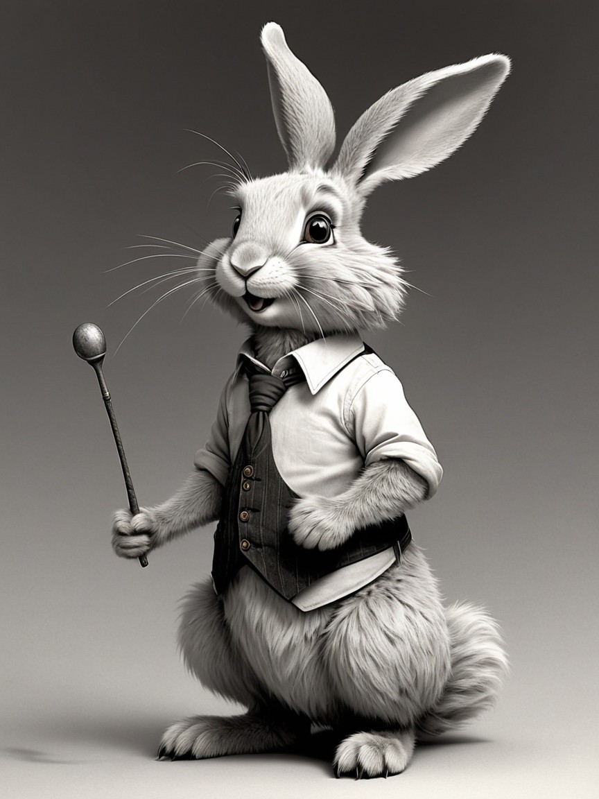 Cartoonish Rabbit in Monochrome with Chef Attire