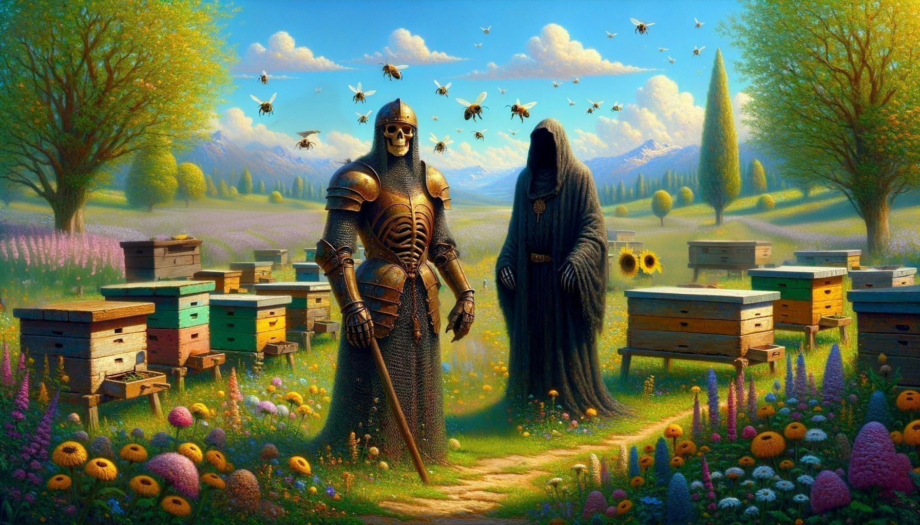 Surreal Landscape with Knight and Cloaked Figure
