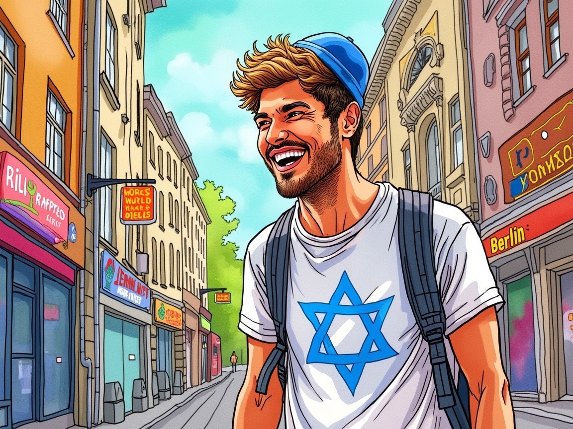 Cheerful Young Man on Vibrant Multicultural Street