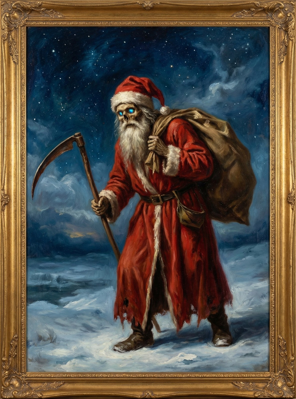 Grim Reaper as Santa Claus in Fantasy Horror Oil Painting