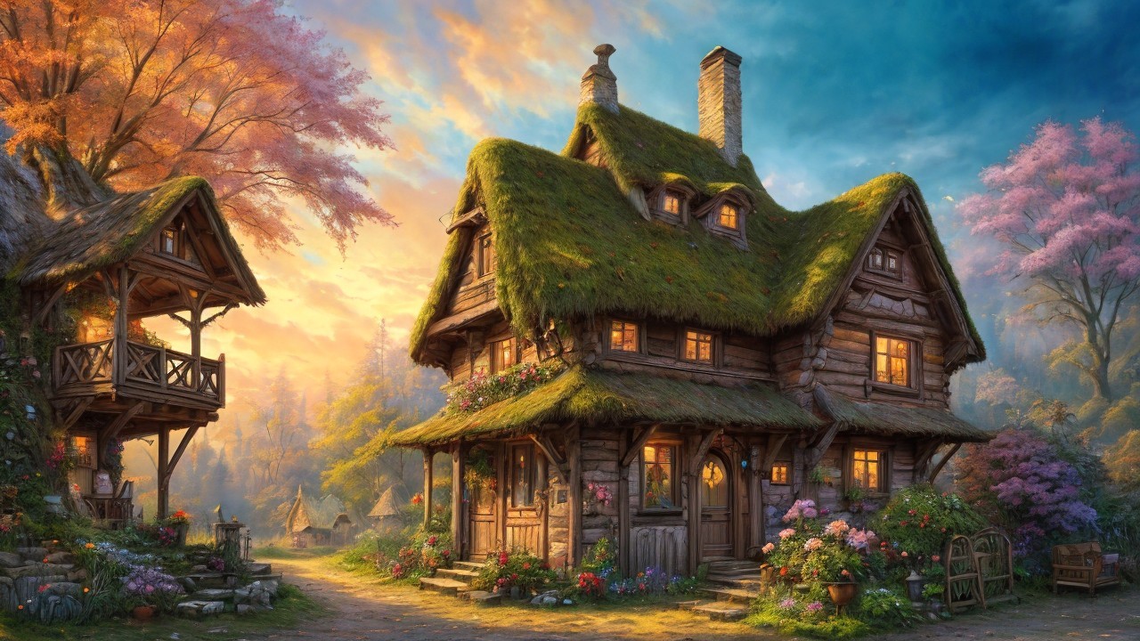 Fairytale Cottage Surrounded by Autumn Foliage