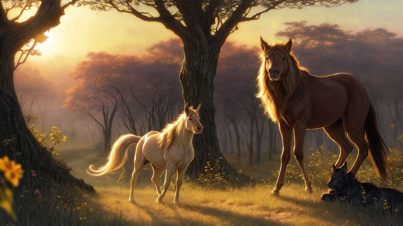 Majestic Horses in a Serene Forest Glade