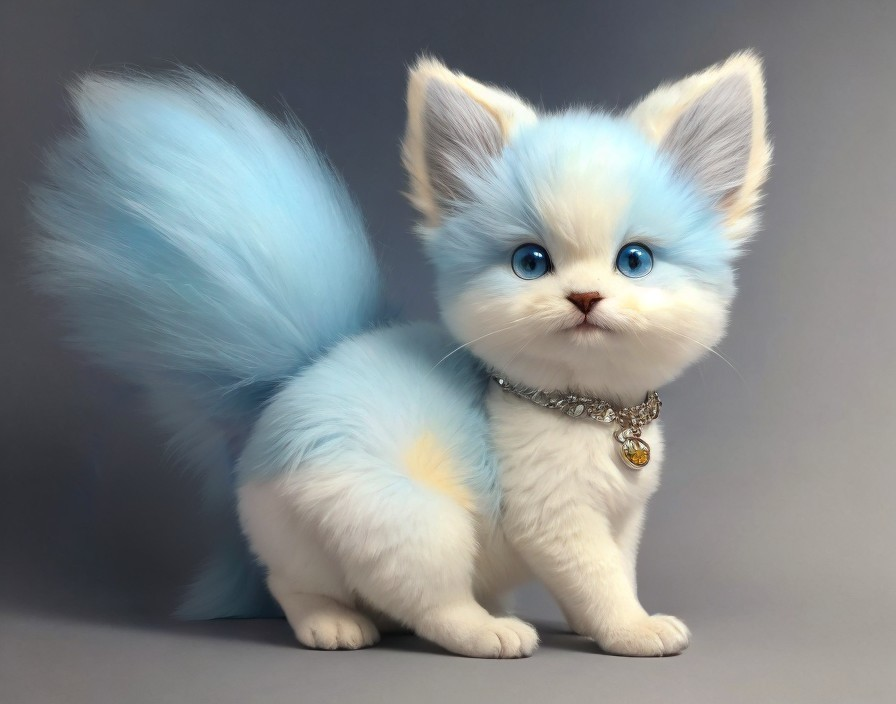 Fluffy Kitten with Pastel Blue and White Fur