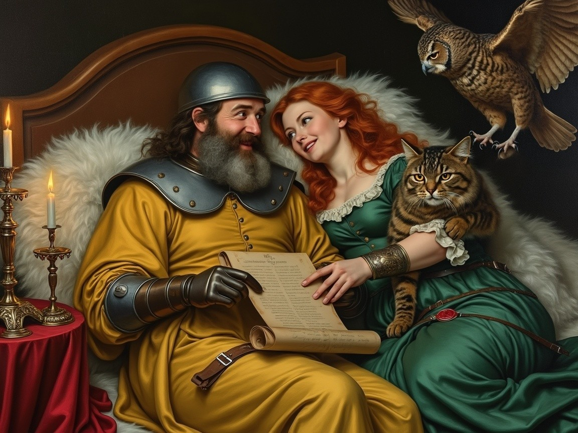 Knight and Woman in Cozy Candlelit Moment