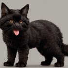 Fluffy Black Cat with Playful Expression and Orange Eyes
