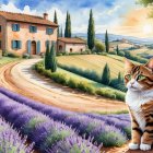 Countryside Scene with Stone House and Lavender Fields