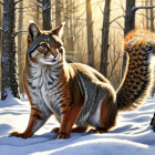 Feline in Snowy Forest with Striped Orange-Brown Fur