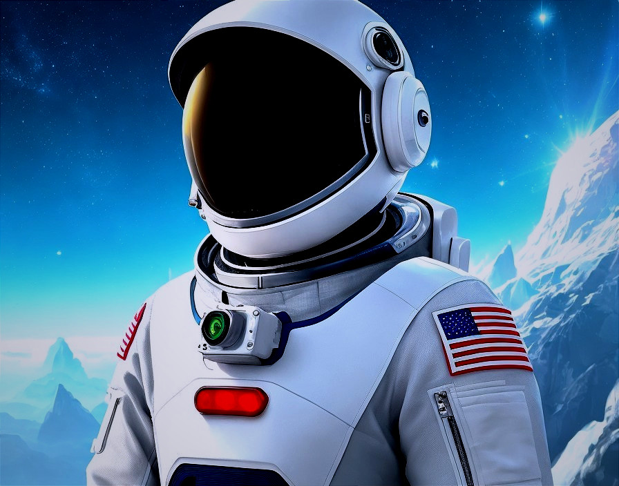 Astronaut in High-Tech Spacesuit Against Space Background