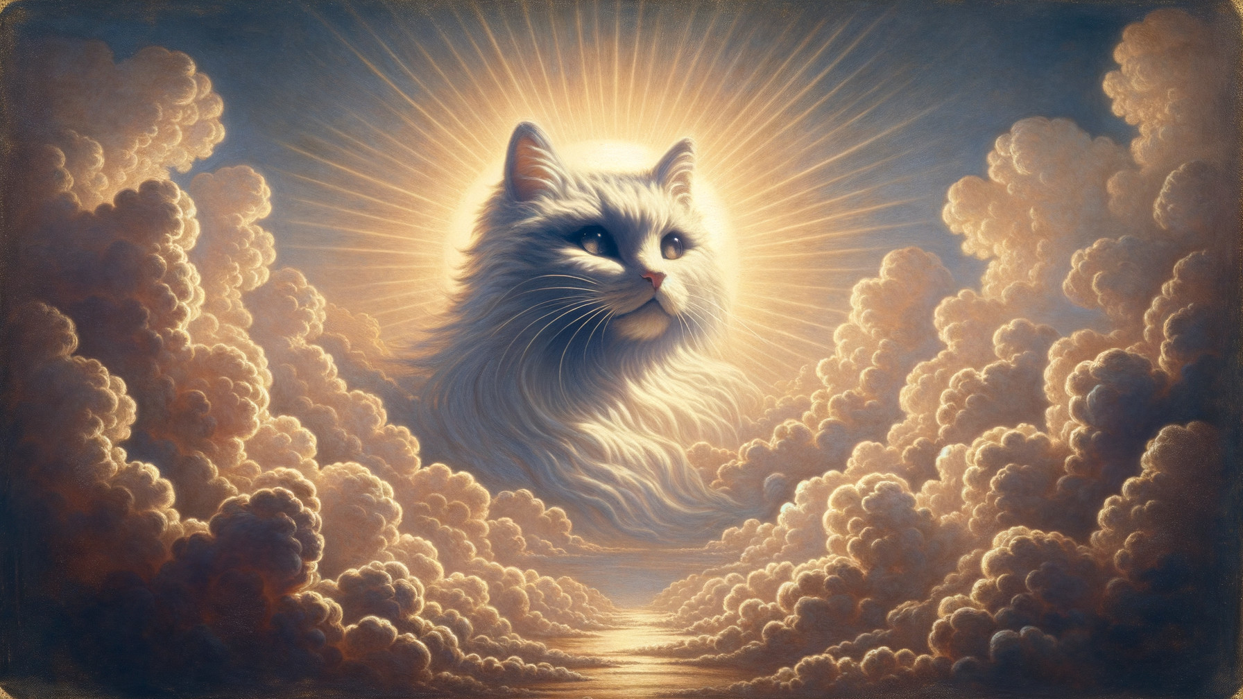 Majestic White Cat Face in Radiant Cloud Formation