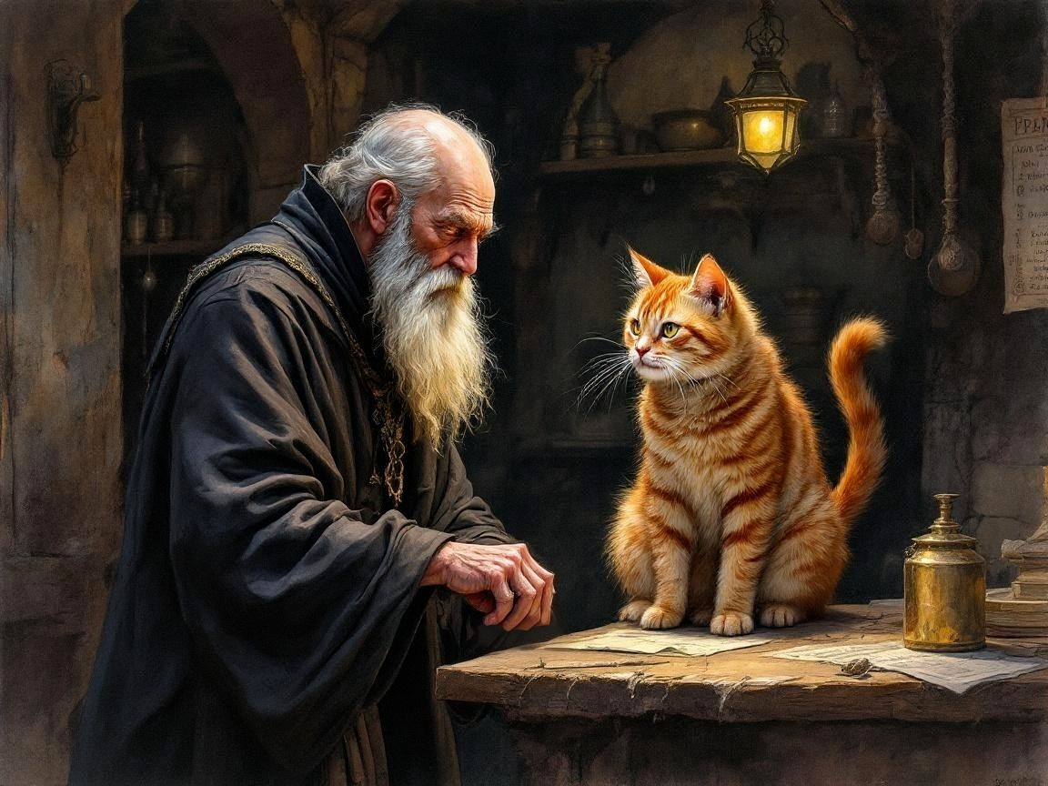 Elderly Man and Orange Tabby Cat in Cozy Setting