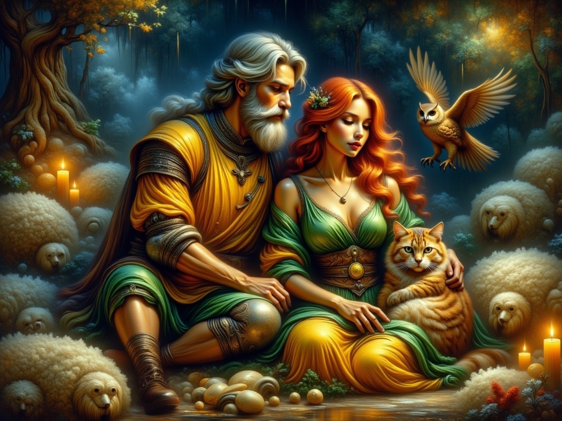 Mystical Forest Scene with Wise Man and Woman