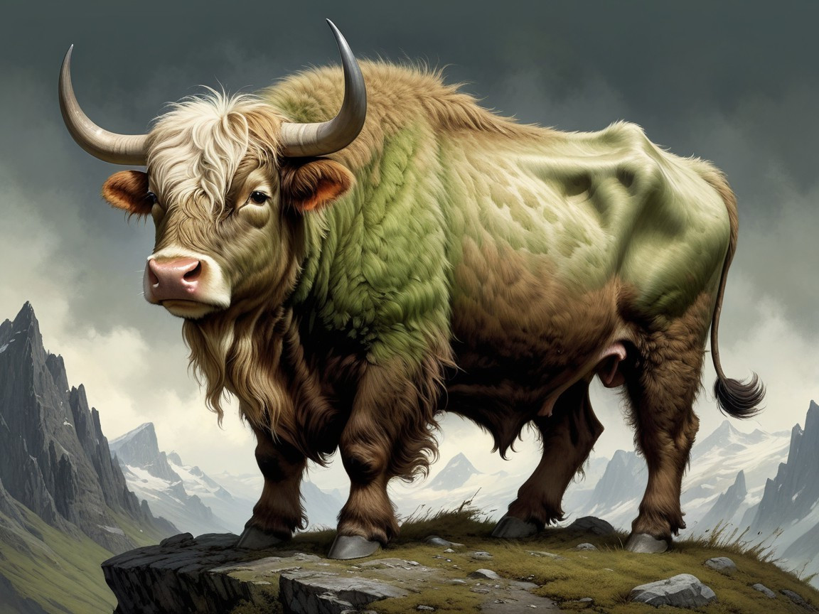 Majestic Bull on Rocky Outcrop in Mountain Landscape