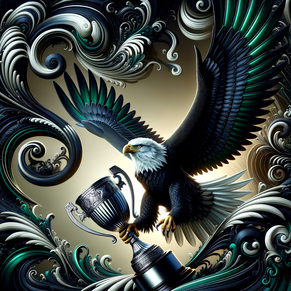 Majestic eagle holding trophy with intricate details