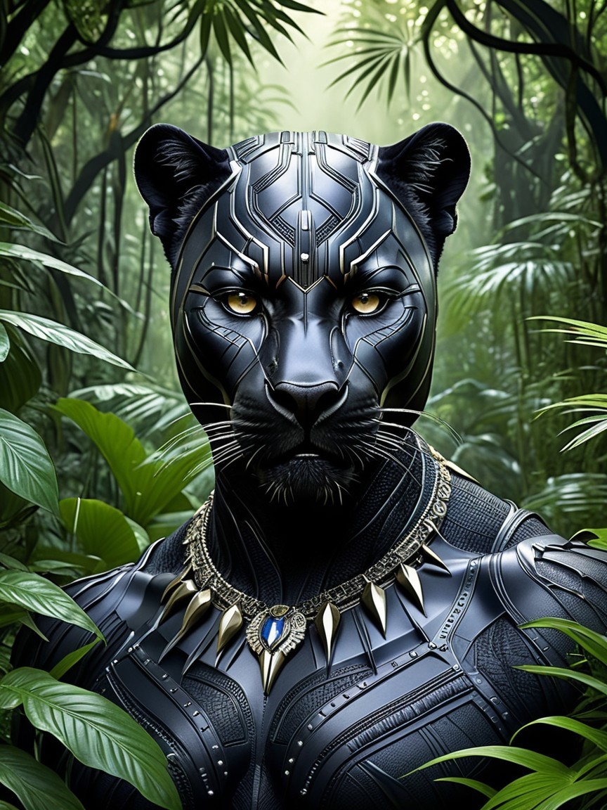 Majestic Black Panther in Lush Jungle Environment