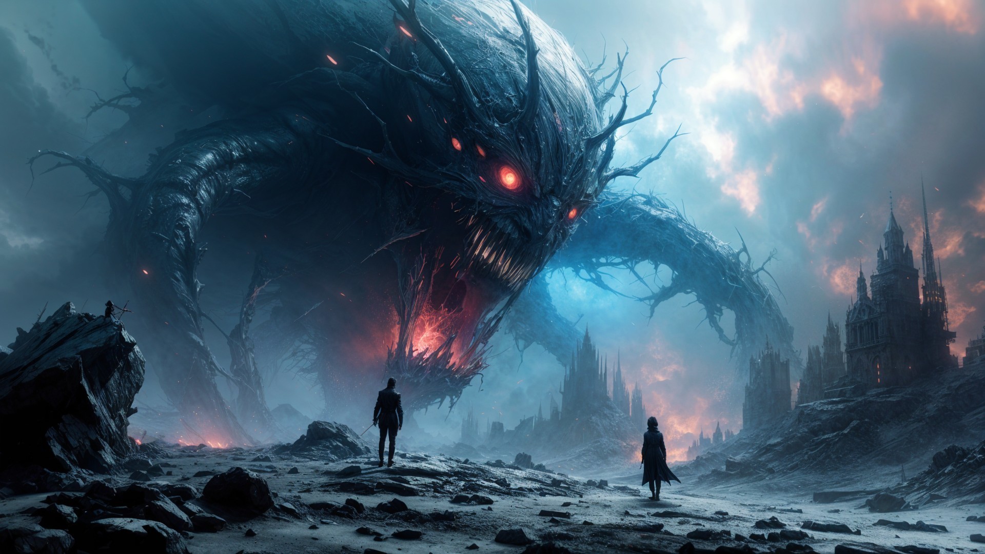 Colossal Creature Overlooks Desolate Landscape