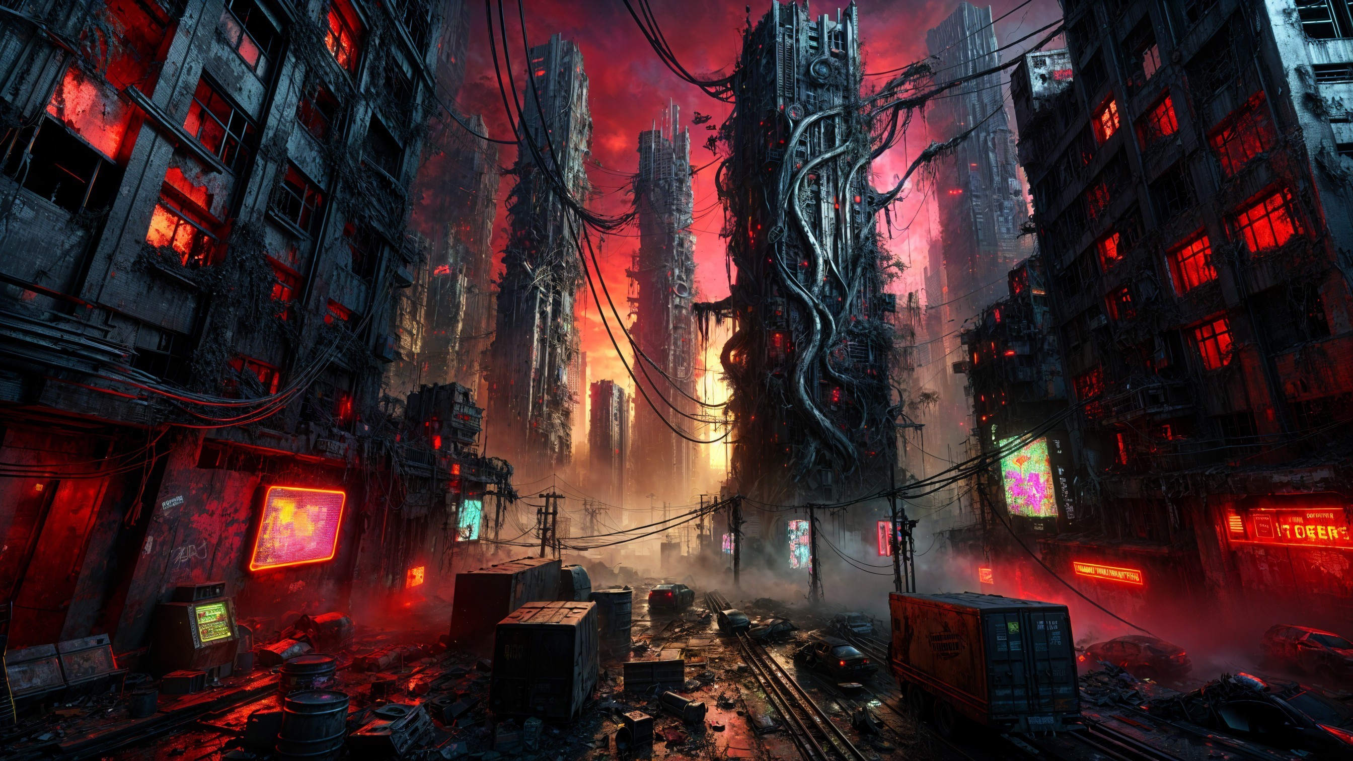 Dystopian Urban Landscape with Decaying Skyscrapers