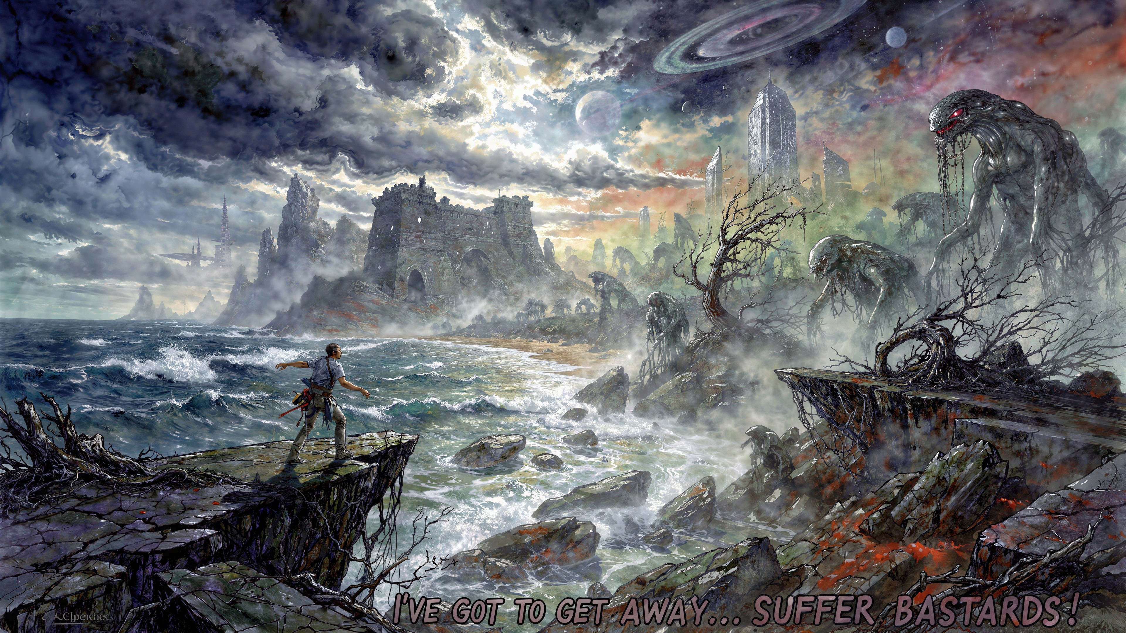 Surreal Scene of Fantasy, Sci-Fi, and Horror Elements