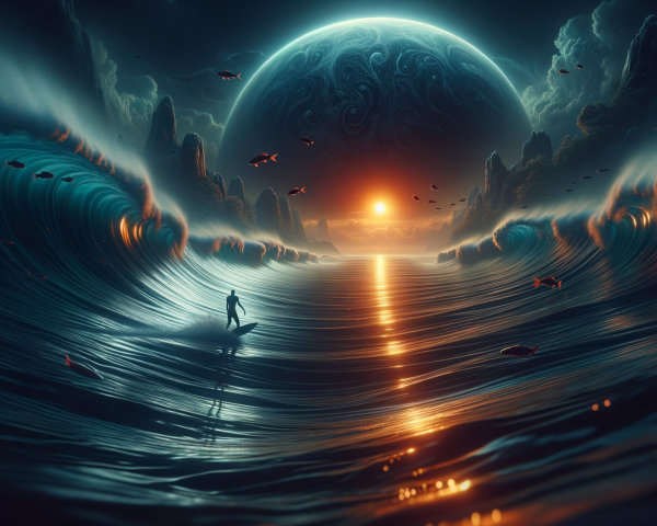 Surfer on a Massive Wave at Vibrant Sunset Scene