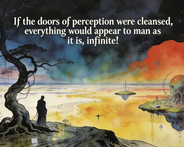 Surreal Fantasy Landscape with Abstract Watercolor Elements