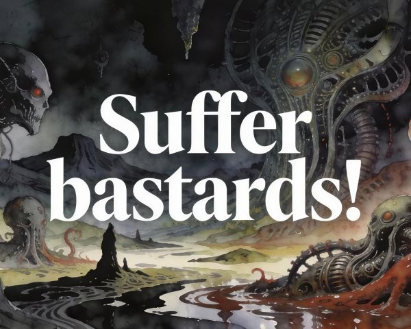 Gothic Sci-Fi Watercolor Landscape with Monstrous Creatures