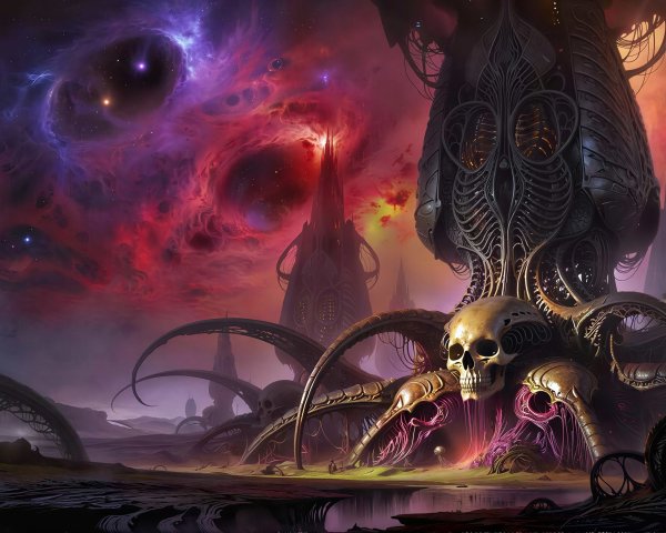 Surreal Fantasy Sci-Fi Landscape with Alien Structures