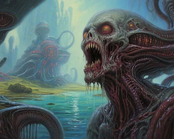 Demonic Creature in Alien World with Biomechanical Features