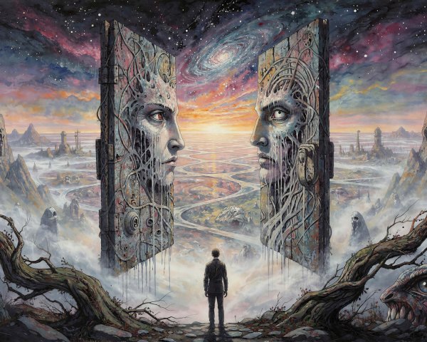 Surreal Landscape with Monolithic Stone Faces