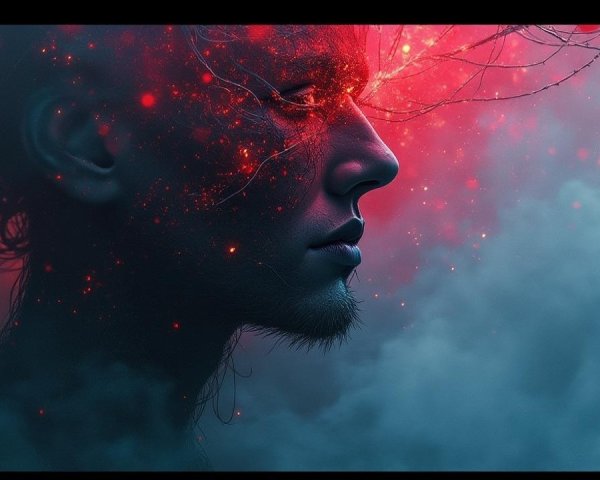 Surreal Profile with Cosmic Light and Ethereal Elements