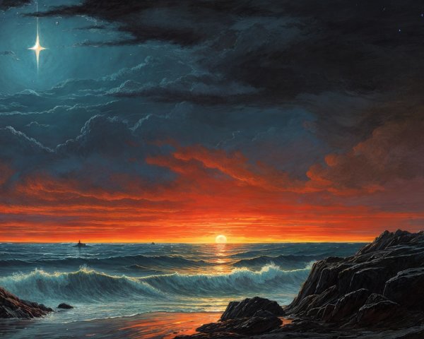 Dramatic Twilight Seascape with Rugged Rocks and Waves