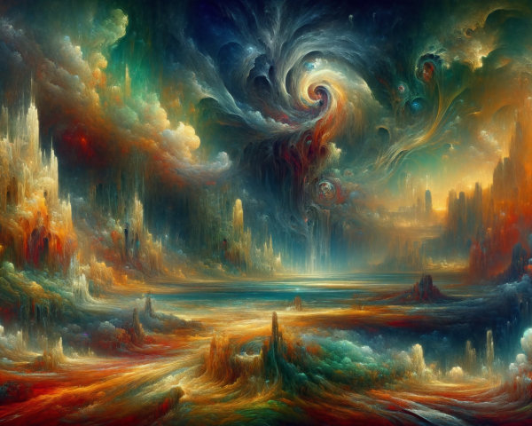 Vibrant Abstract Landscape with Cosmic Elements