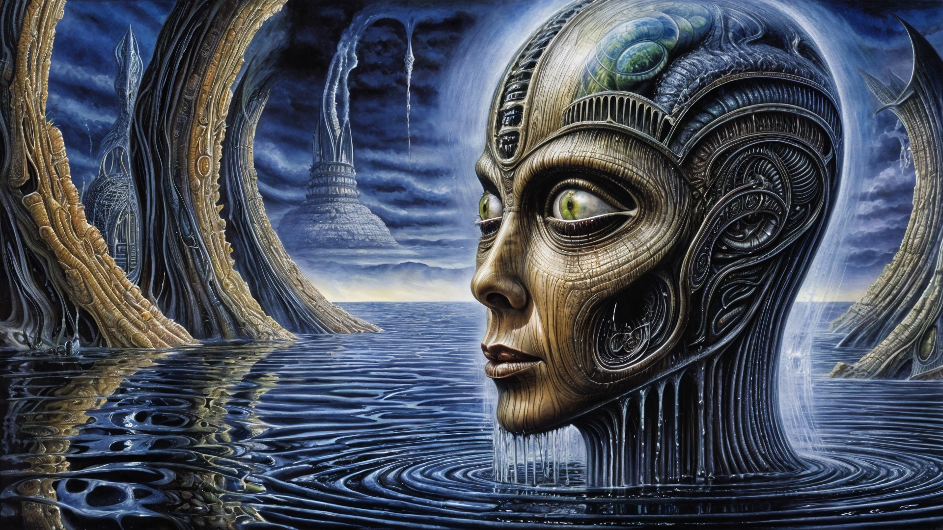 Surreal Futuristic Landscape with Humanoid Head