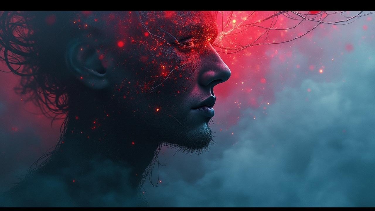 Surreal Profile with Cosmic Light and Ethereal Elements