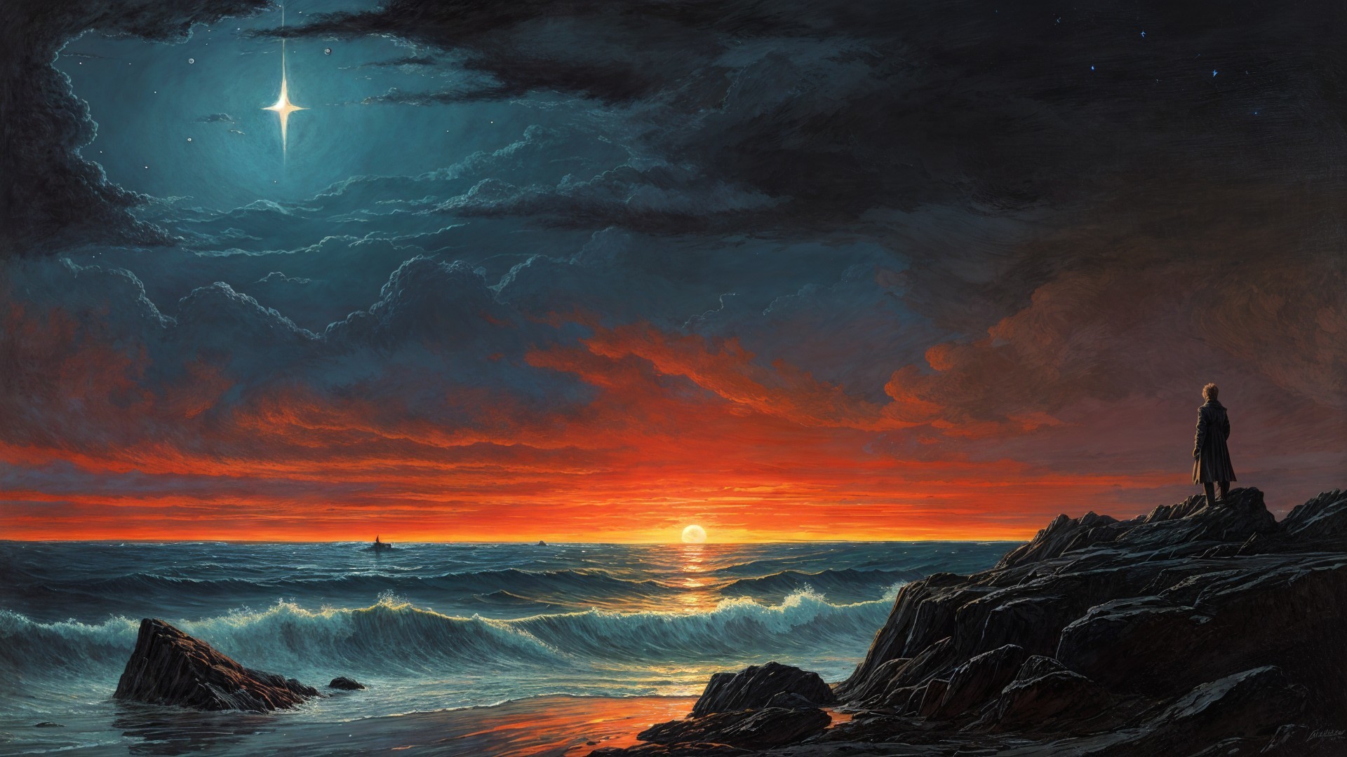 Dramatic Twilight Seascape with Rugged Rocks and Waves