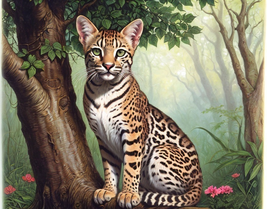 Detailed Illustration of a Leopard in a Forest Setting