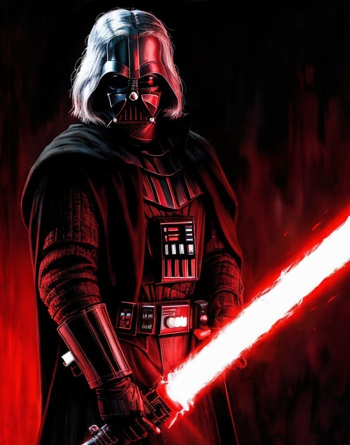Dark Armored Warrior with Red Lightsaber and Helmet