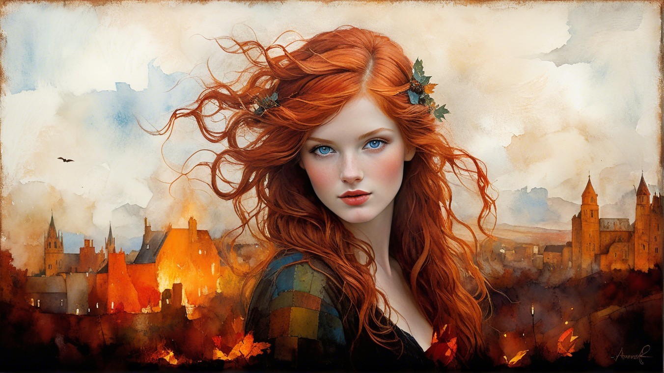 Portrait of a Young Woman with Red Hair and Ivy
