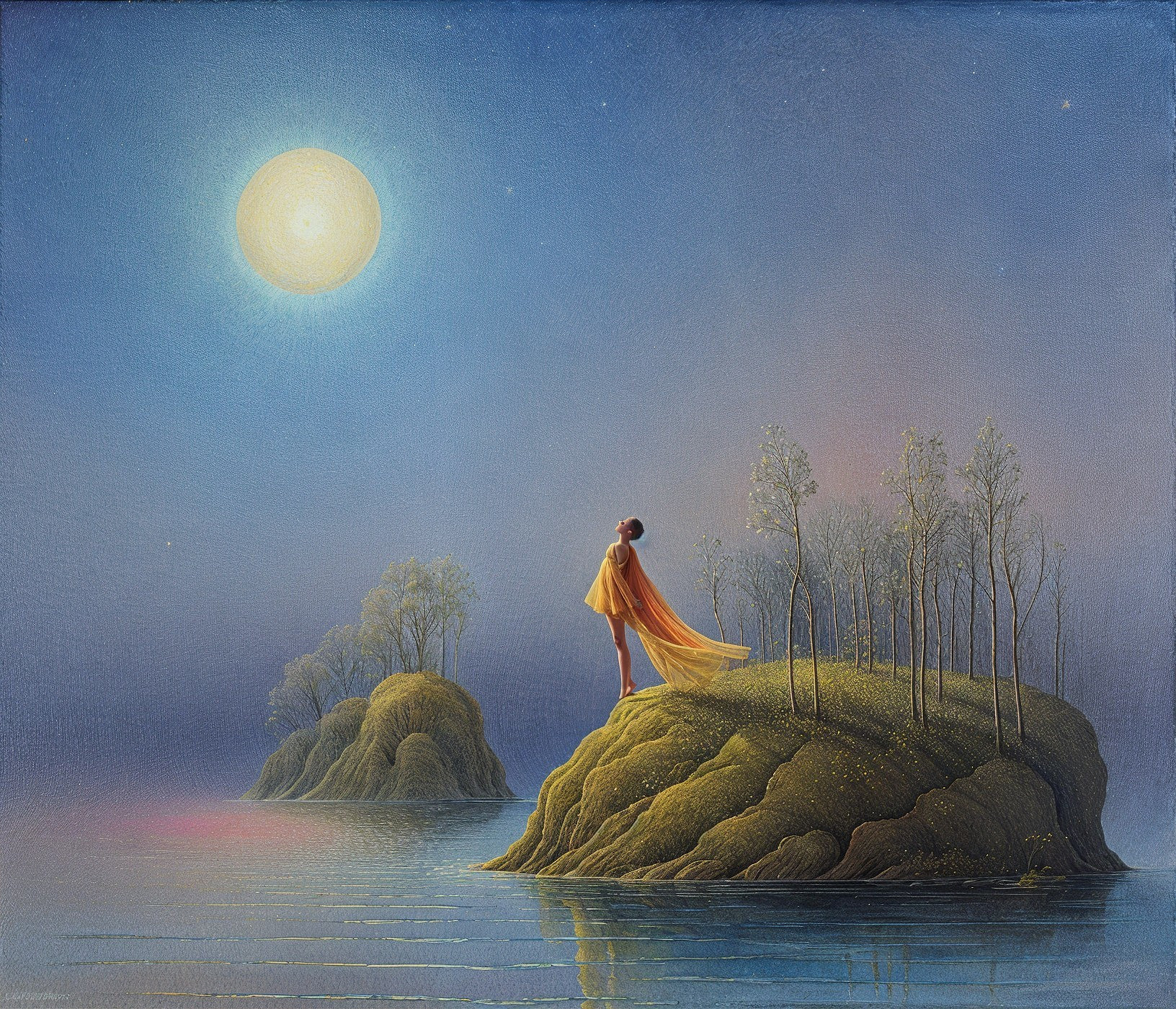 Serene Moonlit Landscape with Tranquil Waters