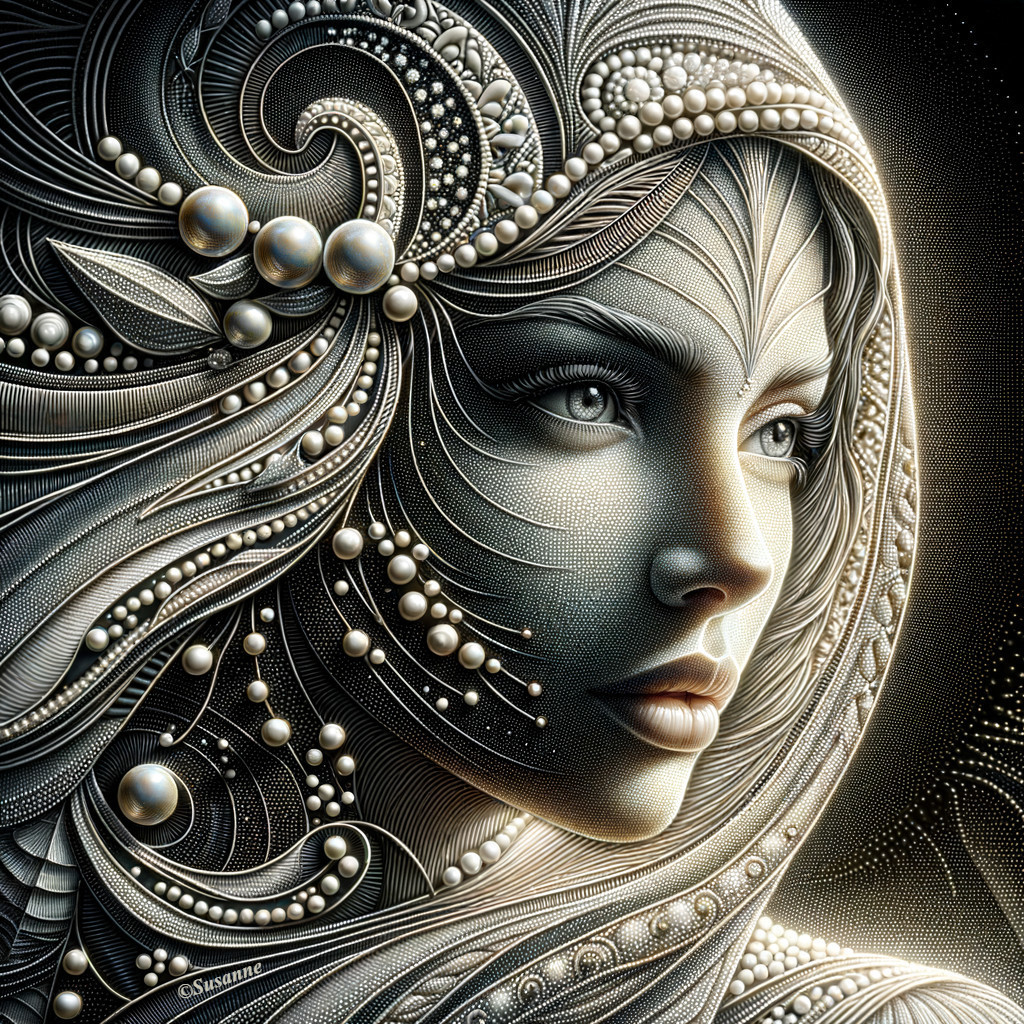 Stylized Woman's Face in Intricate Patterned Artwork