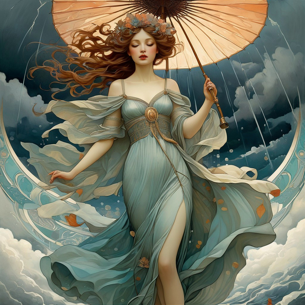 Graceful Woman in Ethereal Gown with Floral Crown