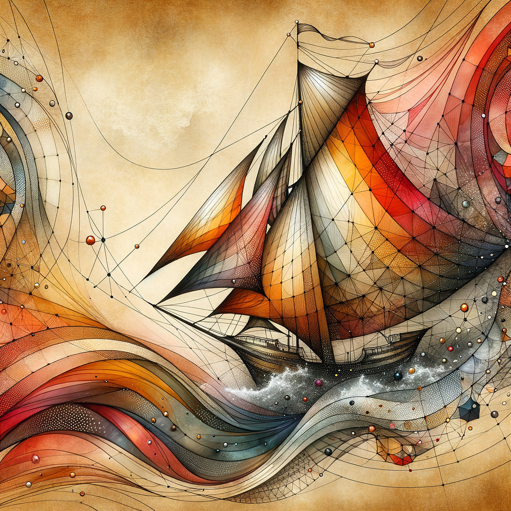 Abstract Illustration of a Sailing Ship in Warm Colors