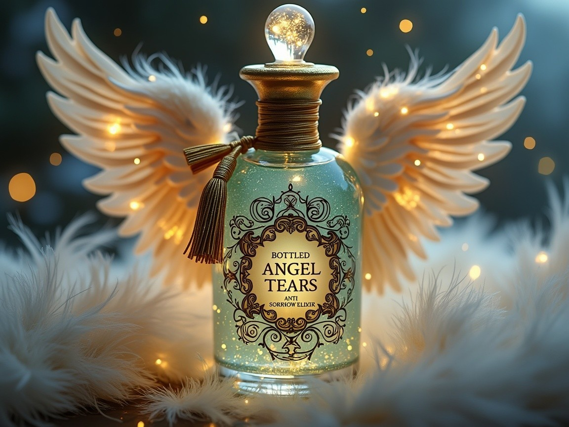 Decorative Bottle with Shimmering Liquid and Wings