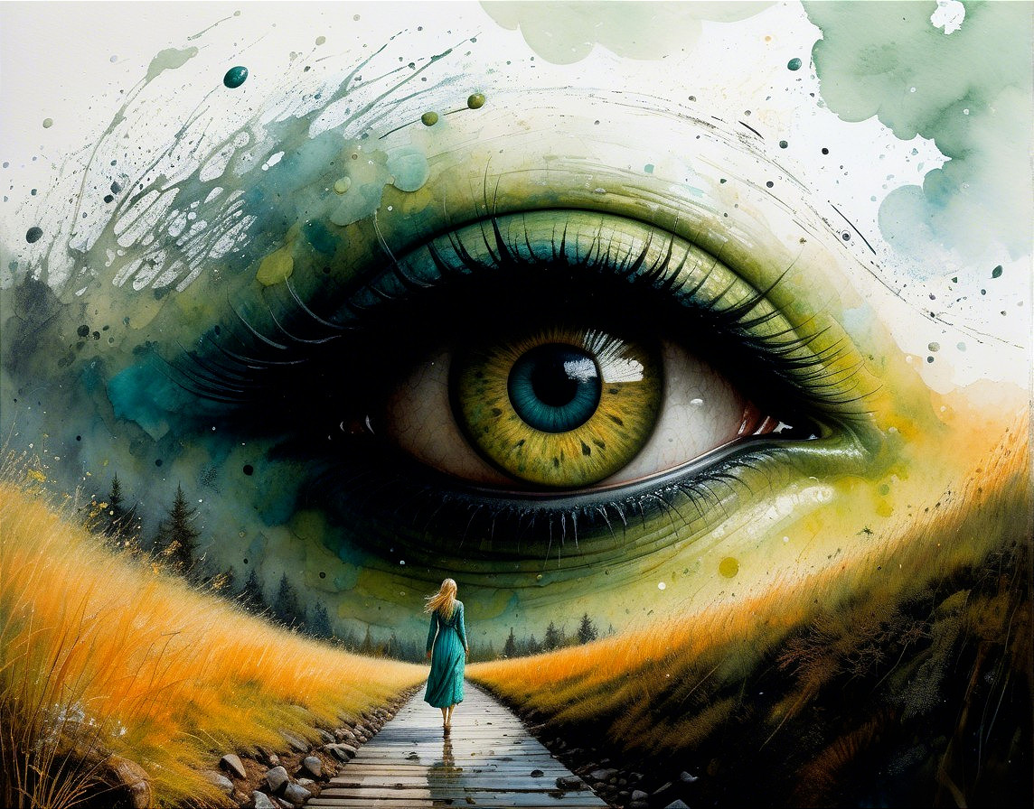 Surreal Landscape with Giant Eye and Winding Path