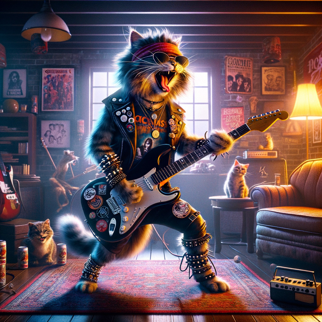 Rockstar Cat in Cozy Room with Vintage Decor