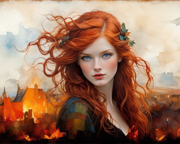 Portrait of a Young Woman with Red Hair and Ivy